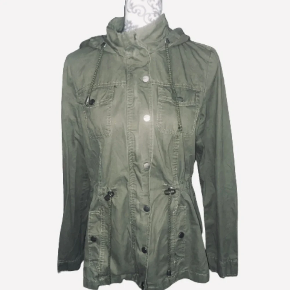 Ashley Brand Small Cargo Olive Green 100% Cotton Full Zip Hooded Utility Jacket - Picture 2 of 11